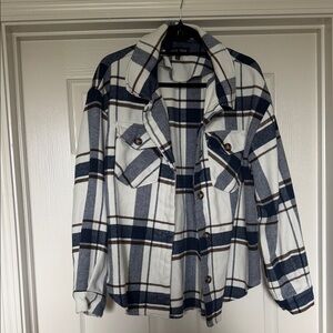 Love Tree Navy, White & Brown Plaid Shacket